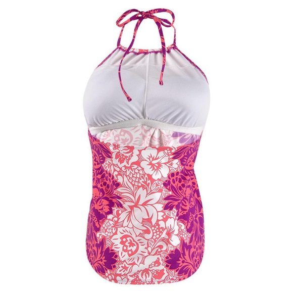 LAUREN Ralph Hawaiian High-Neck Tankini Top Pink Hawaiian 12 - Picture 4 of 4
